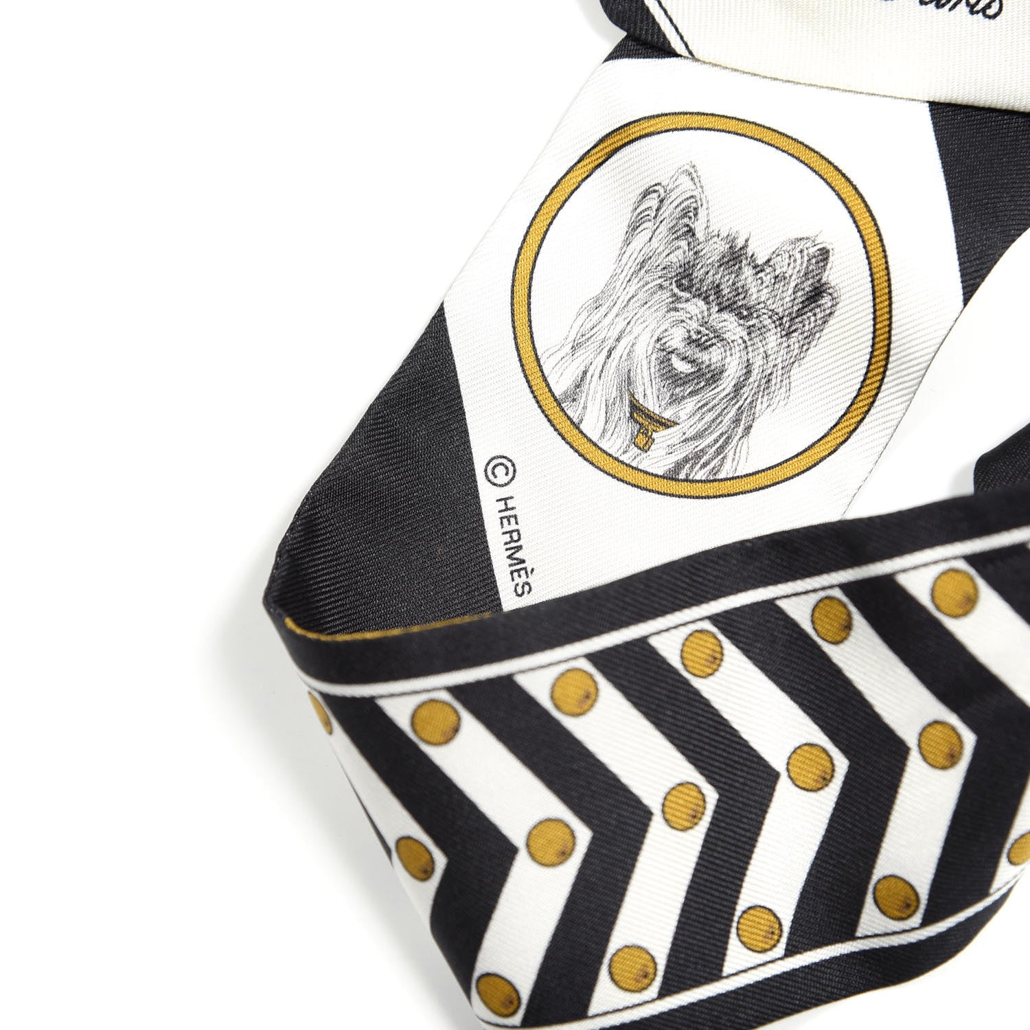 Hermes Silk Colliers Et Chiens Twilly Black Gold White 3 of 4