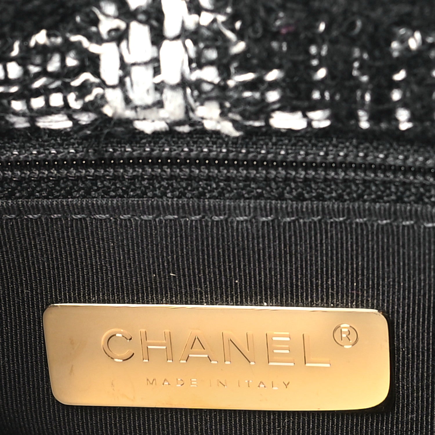 Chanel Tweed Quilted Large Chanel 19 Flap Black Ecru White 6 of 10