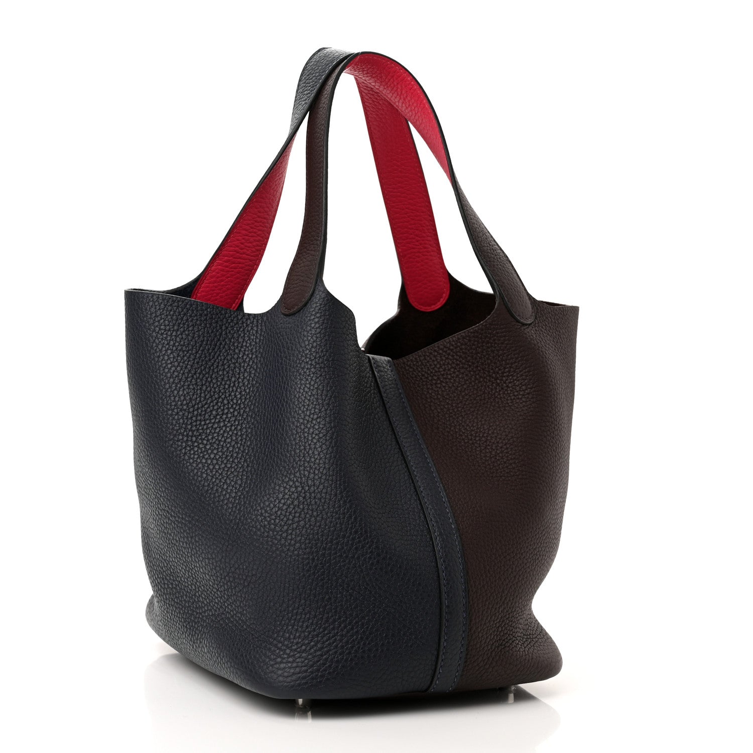 Hermes Taurillon Clemence Casaque Picotin Lock 22 MM Bleu Nuit Framboise Rouge Sellier 3 of 10