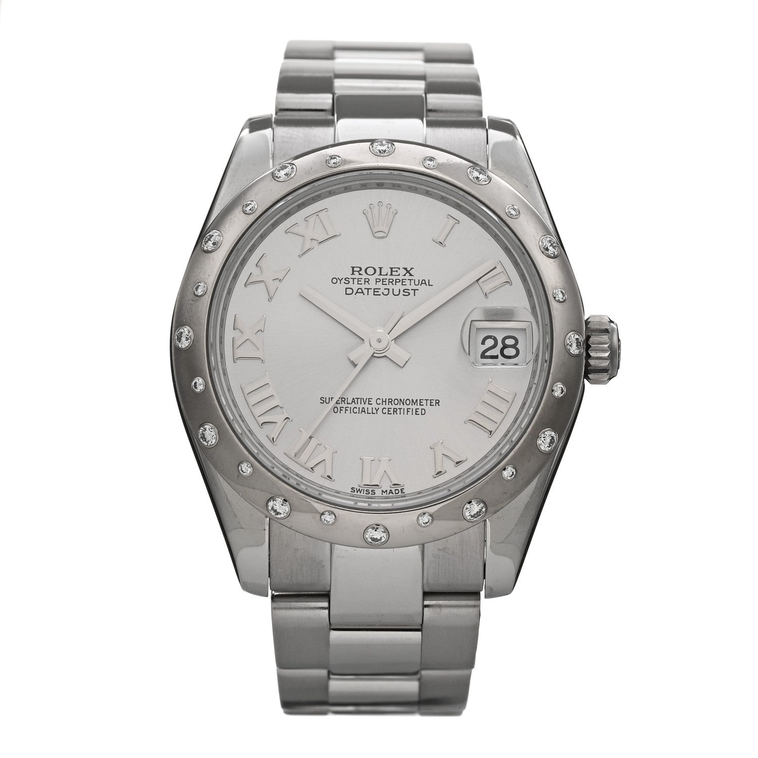 Rolex Stainless Steel 18K White Gold Diamond 31mm Oyster Perpetual Datejust Watch Silver Roman 178344 1 of 4