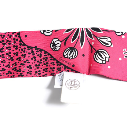 Hermes Silk Les Leopards Twilly Rose Vif Black White 3 of 4