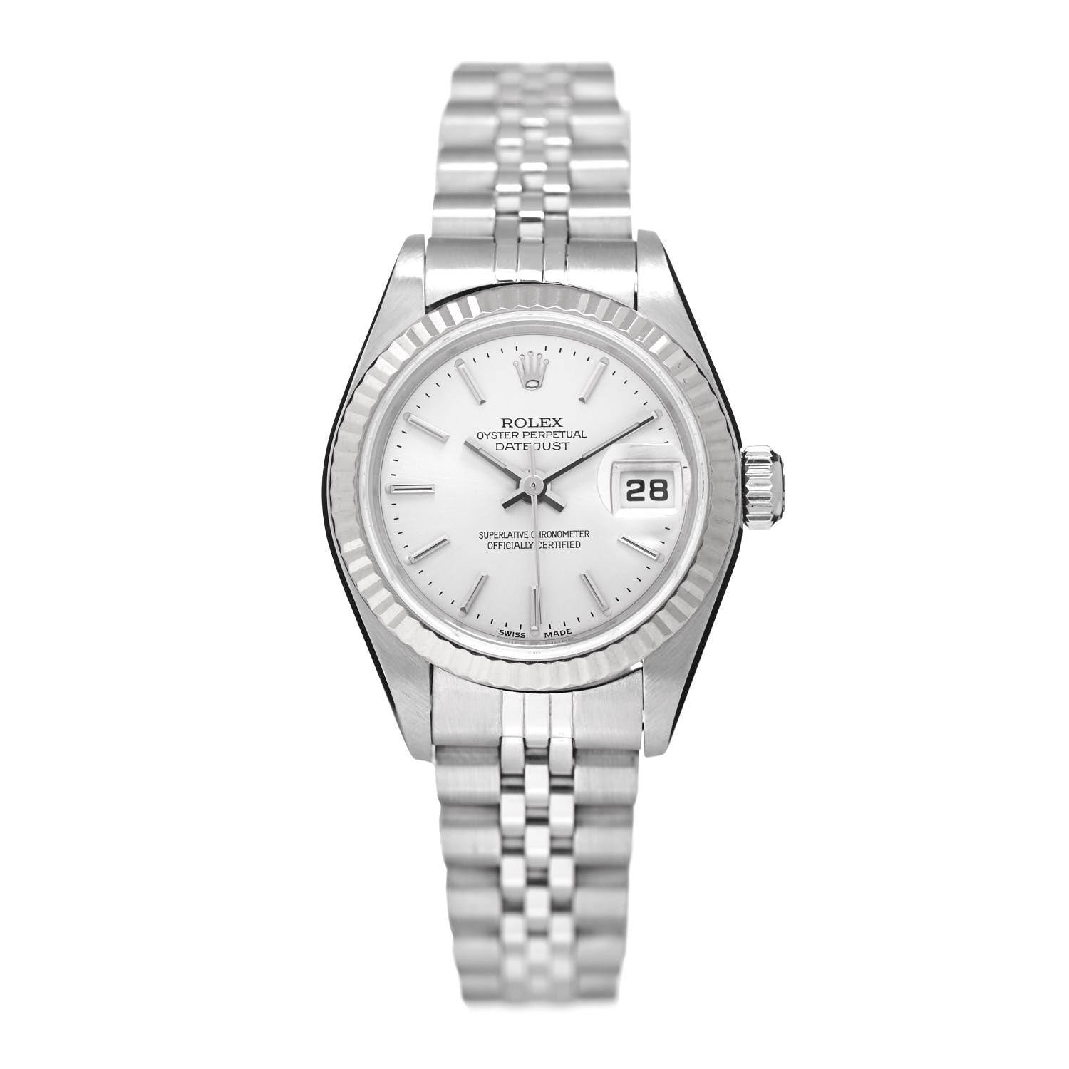 Rolex Stainless Steel 18K White Gold 26mm Oyster Perpetual Datejust Watch Silver 79174 1 of 4