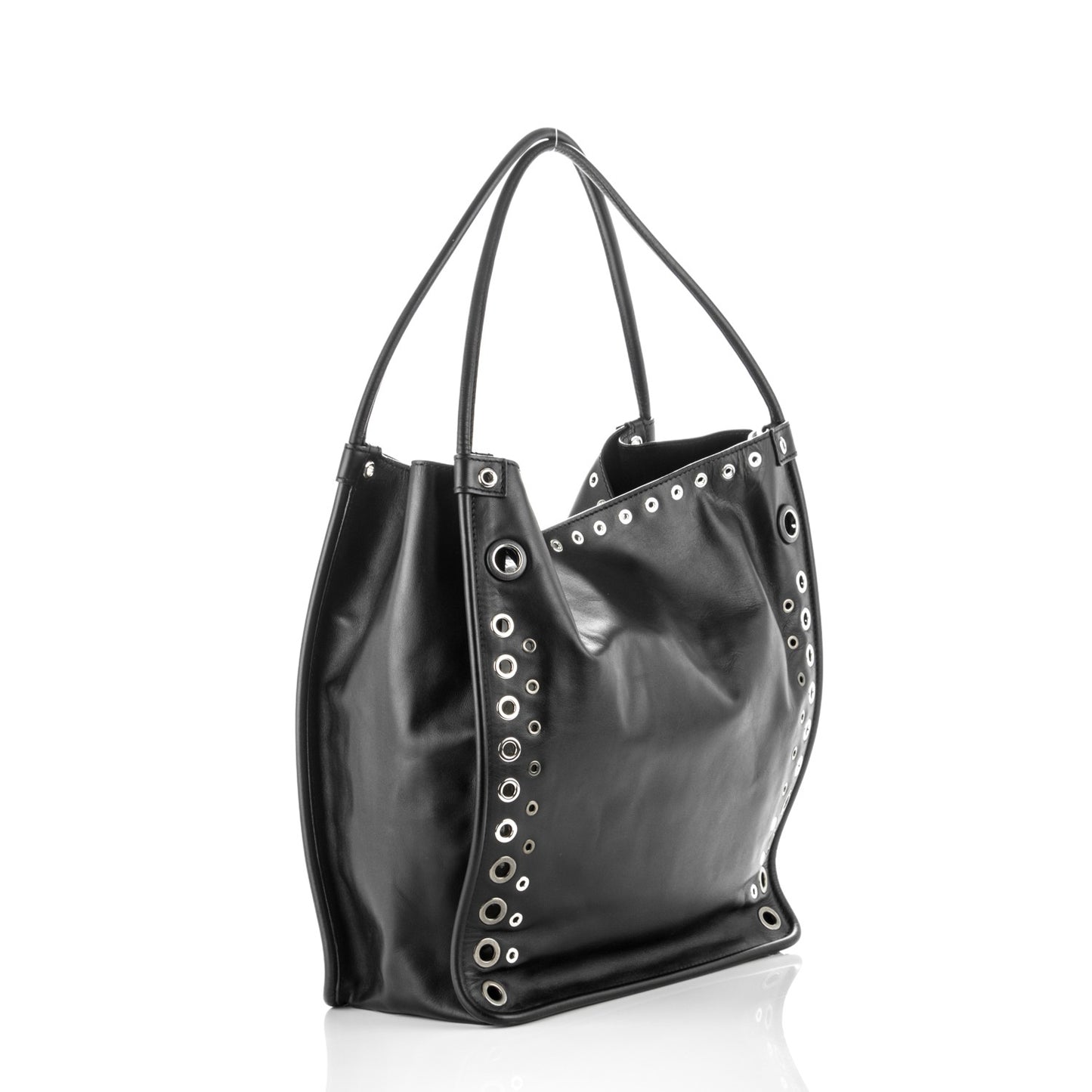 Soft Calf Medium Grommet Studded Tote Black