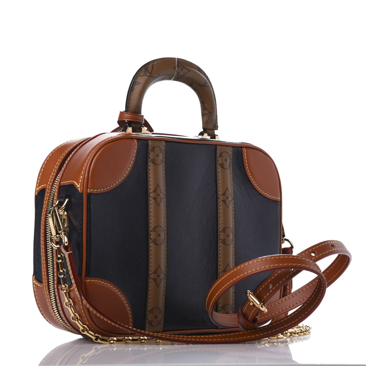 Calfskin Reverse Monogram Valisette PM Navy Caramel