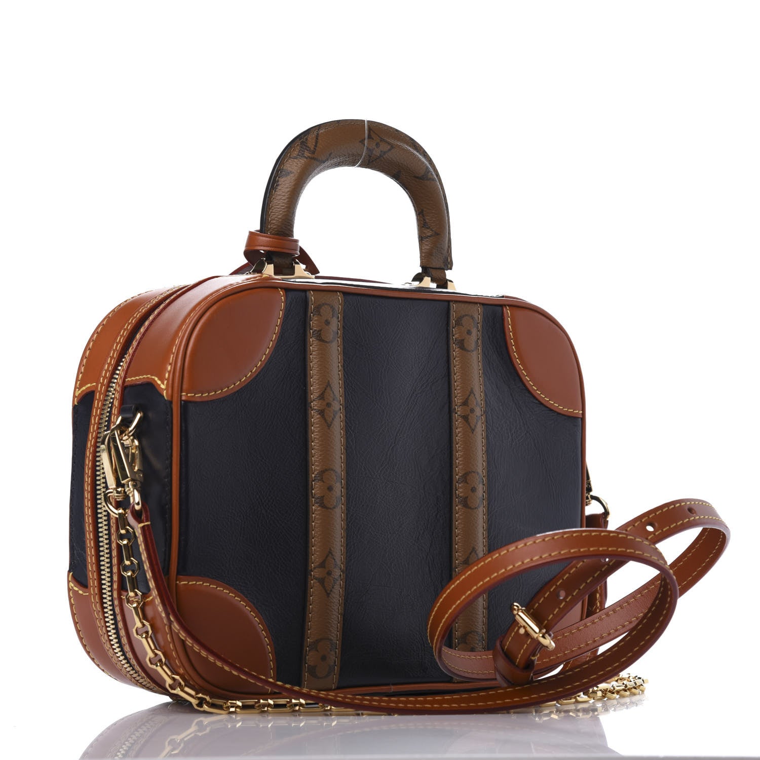Louis Vuitton Calfskin Reverse Monogram Valisette PM Navy Caramel 3 of 12