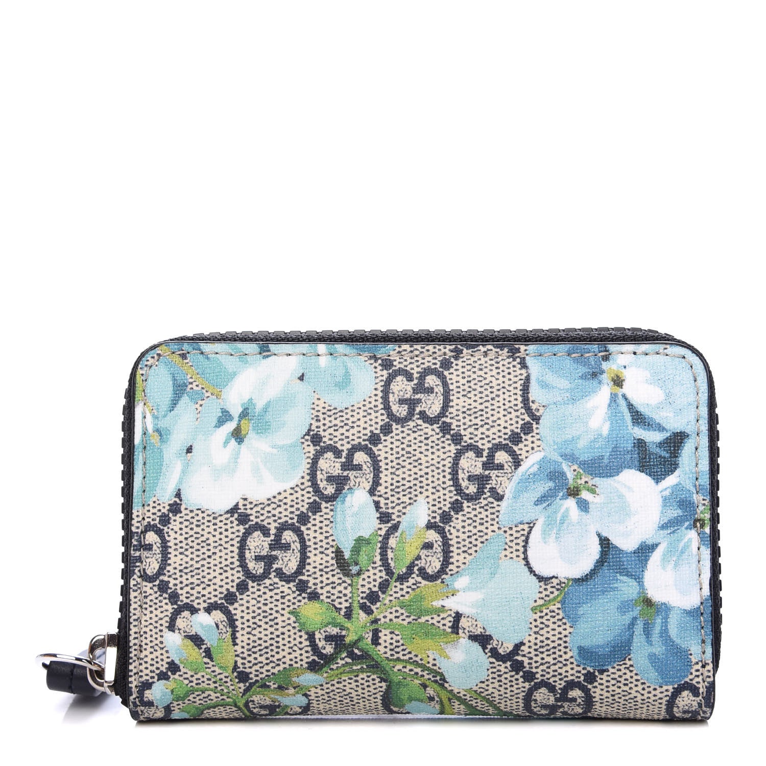 Gucci GG Supreme Monogram Blooms Zip Around Card Case Wallet Beige Blue Navy 1 of 7