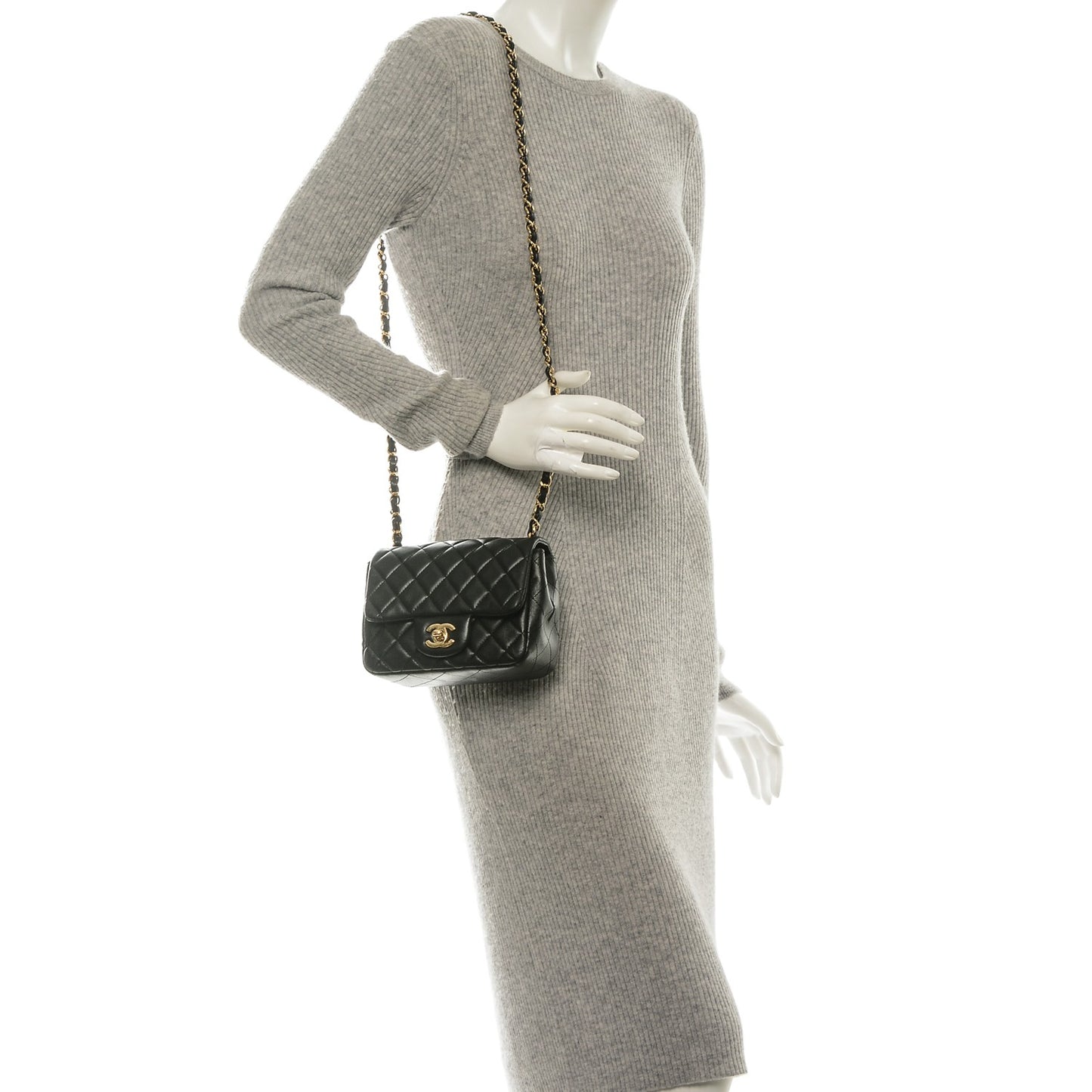 Lambskin Quilted Mini Square Flap Black