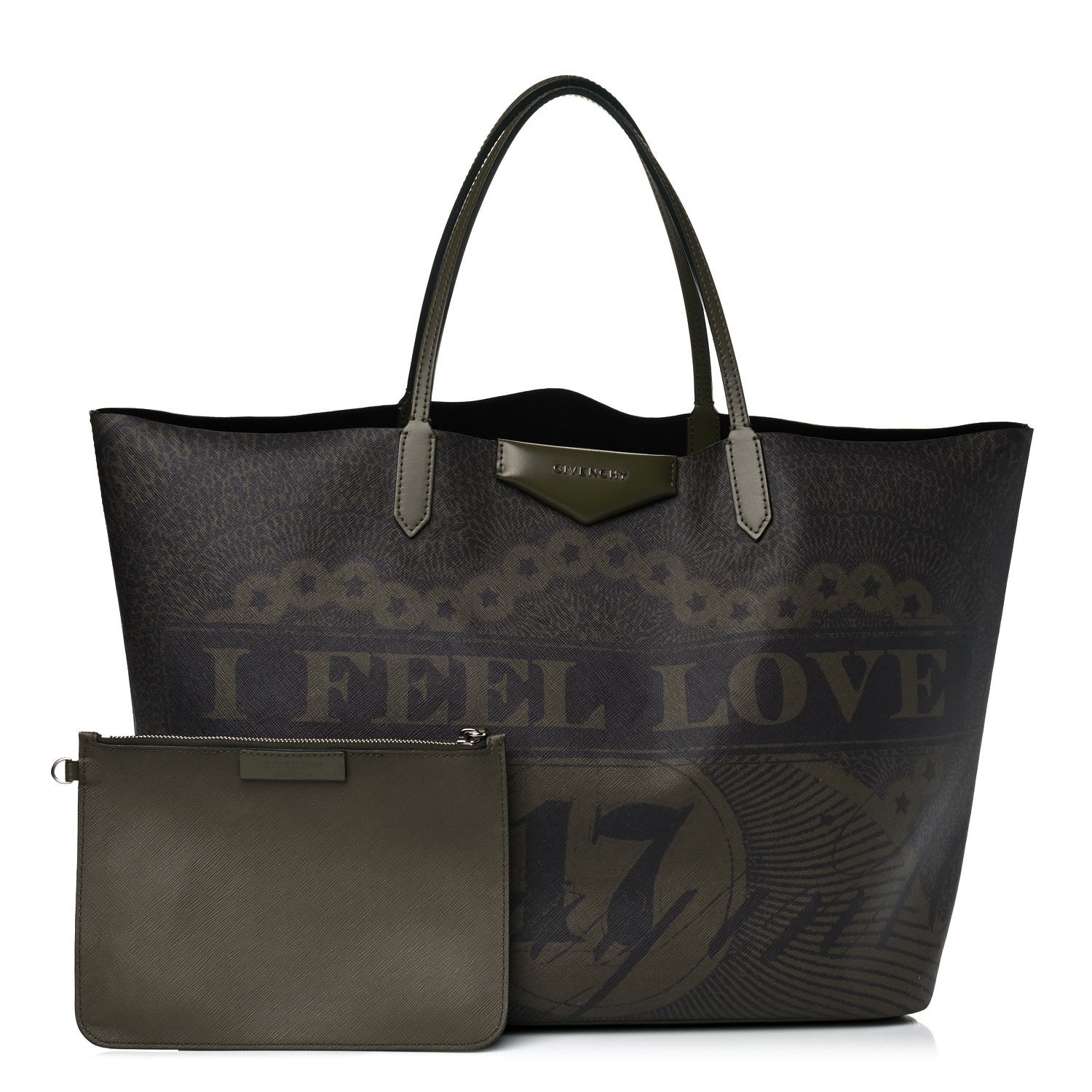 Givenchy Textured Coated Canvas I Feel Love Print Large Antigona Tote Green 1 of 17