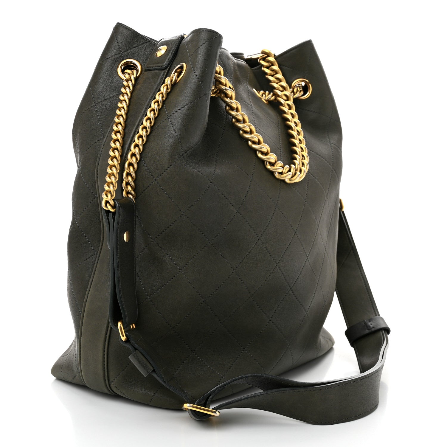 Chanel Calfskin Quilted Small On My Shoulder Drawstring Bag Dark Green 3 of 11