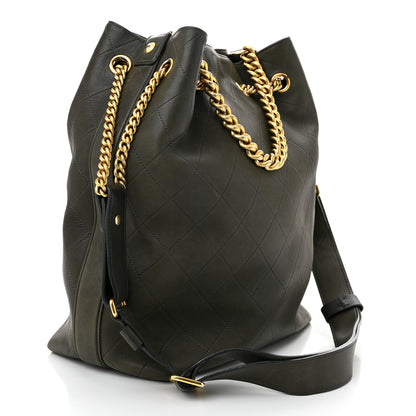 Chanel Calfskin Quilted Small On My Shoulder Drawstring Bag Dark Green 3 of 11