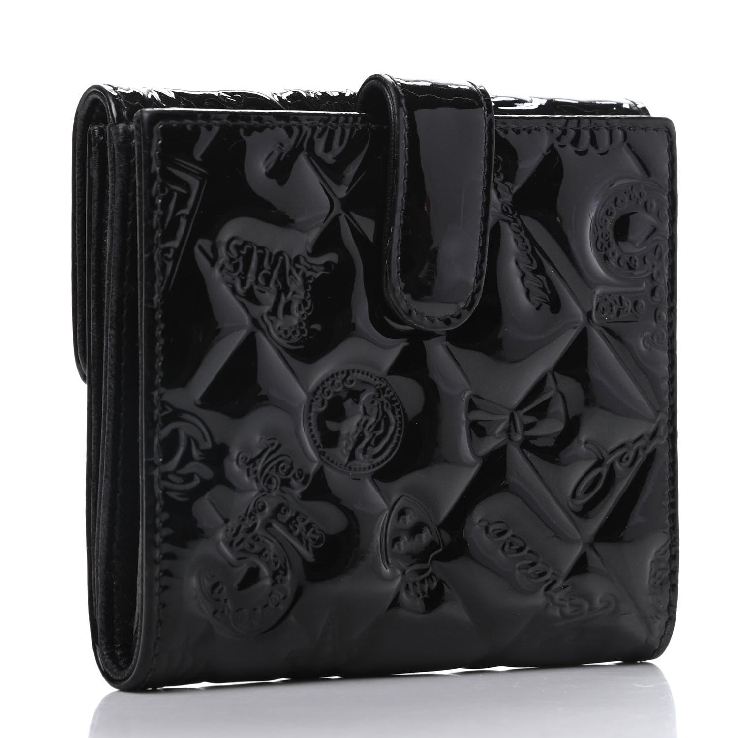 Chanel Patent Calfskin Lucky Symbols Compact French Flap Wallet Black 3 of 9
