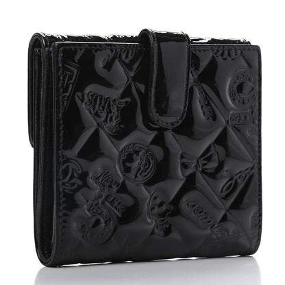 Chanel Patent Calfskin Lucky Symbols Compact French Flap Wallet Black 3 of 9