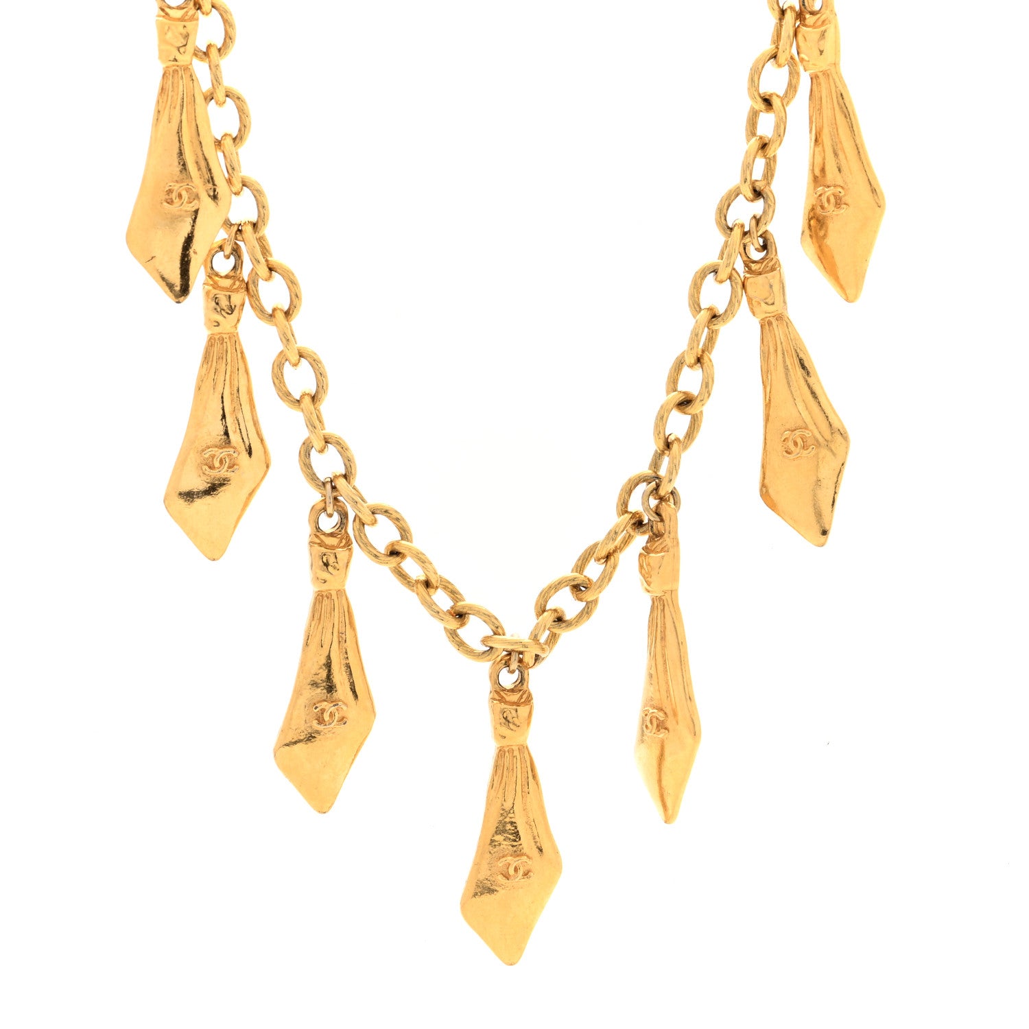 Chanel Metal CC Neck Tie Charm Necklace Gold 1 of 4