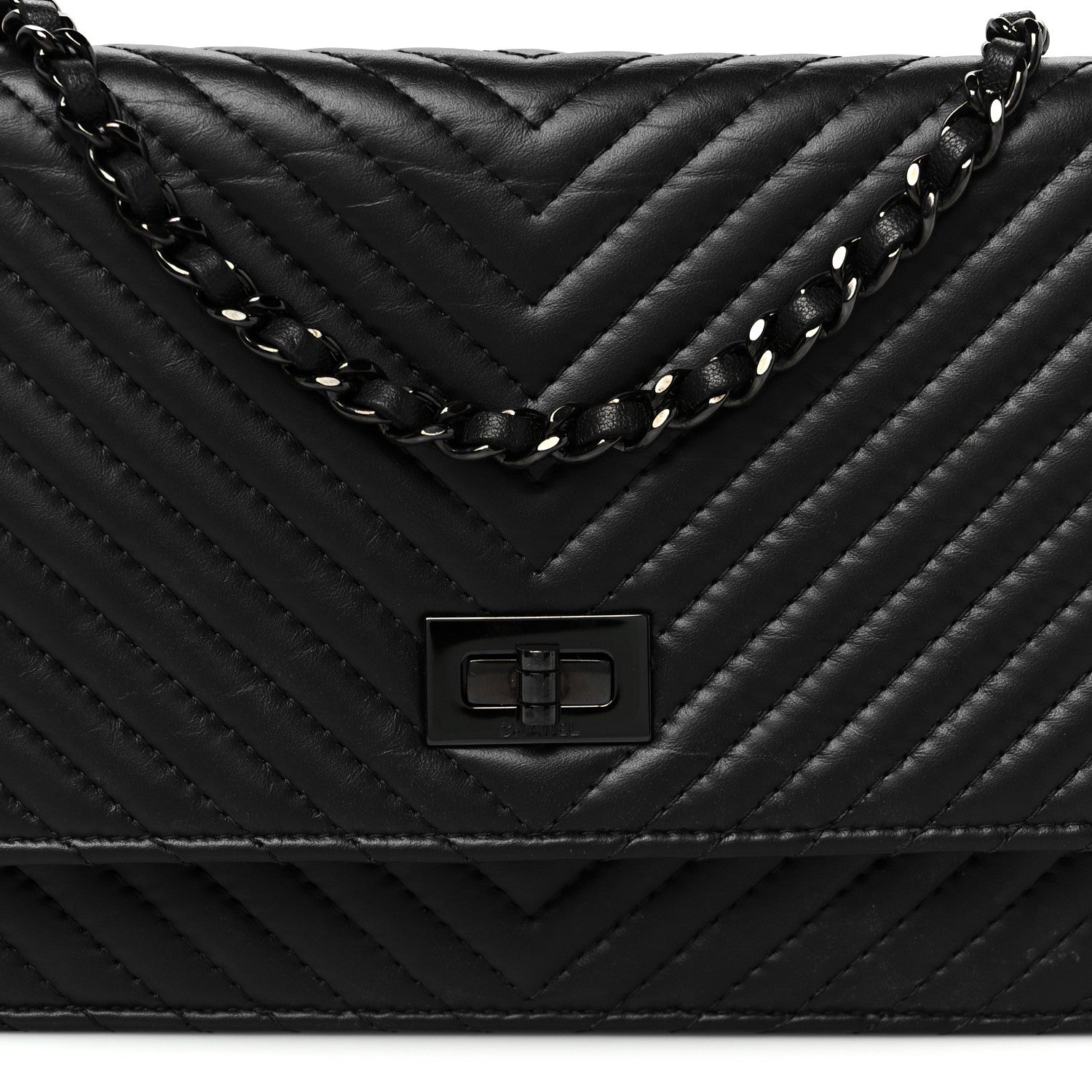 Chanel Sheepskin Chevron Reissue Wallet On Chain WOC So Black 9 of 11