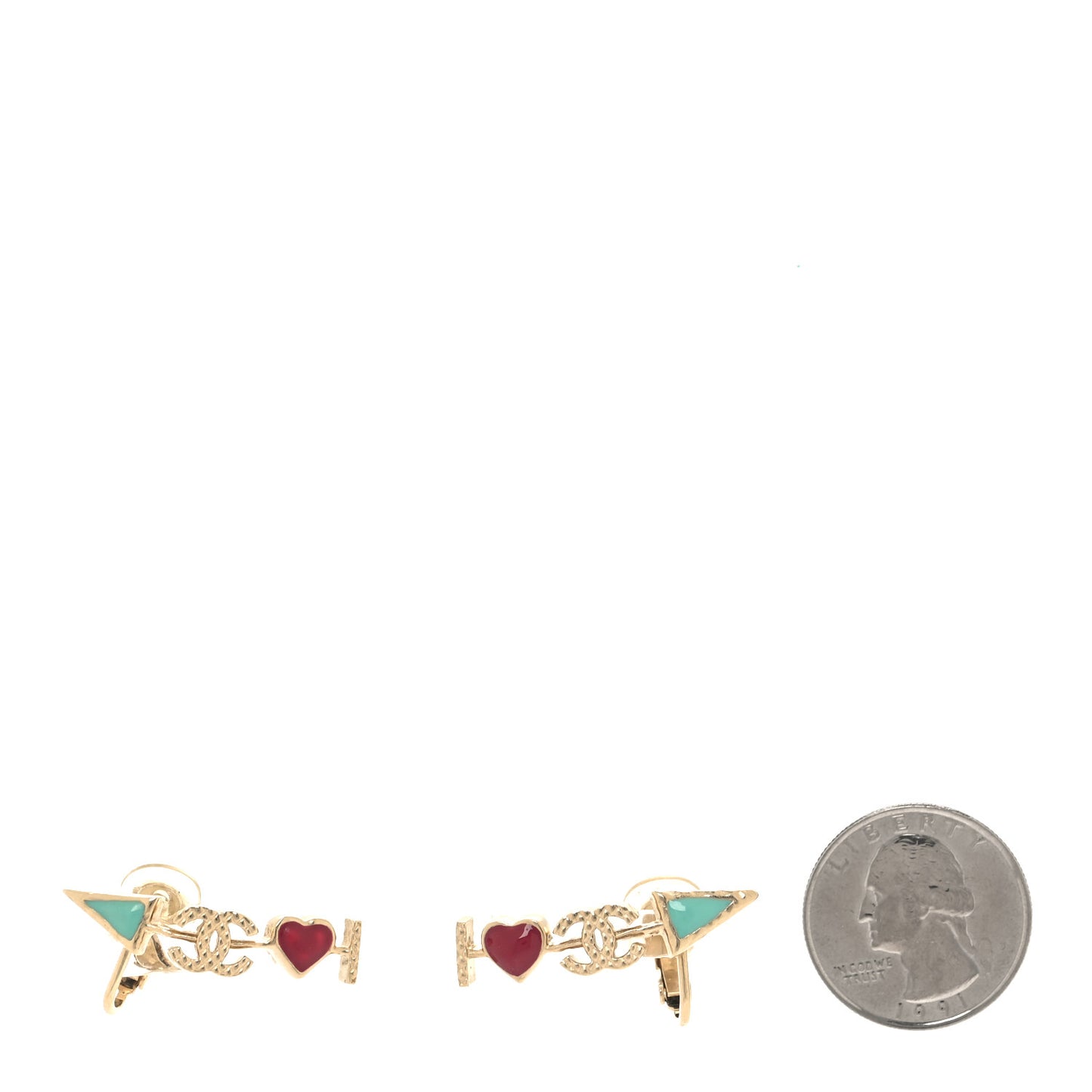 Metal Enamel CC Arrow Earrings Gold Multicolor
