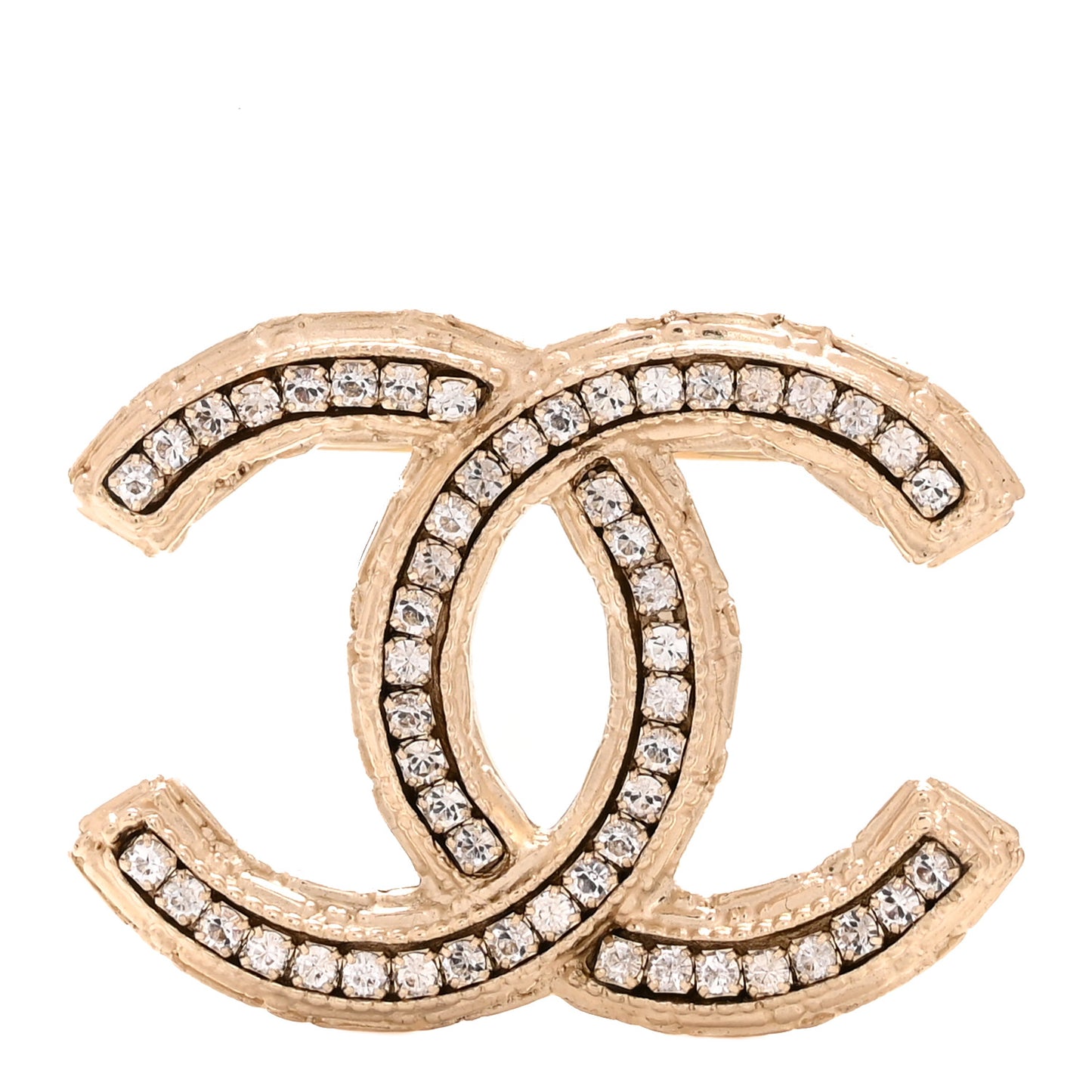Metal Crystal Baguette CC Brooch Gold