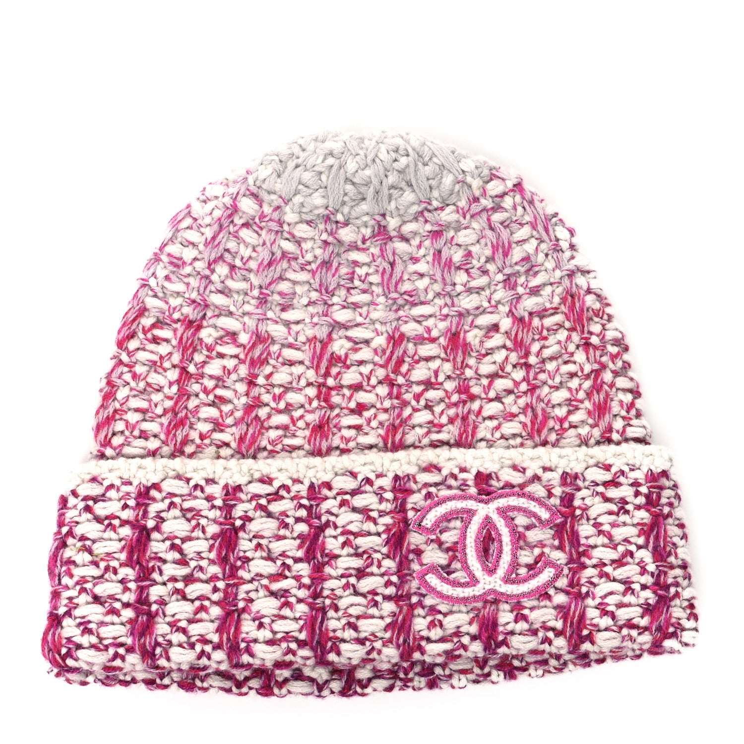 Chanel Cashmere CC Beanie Hat Pink Beige 1 of 4