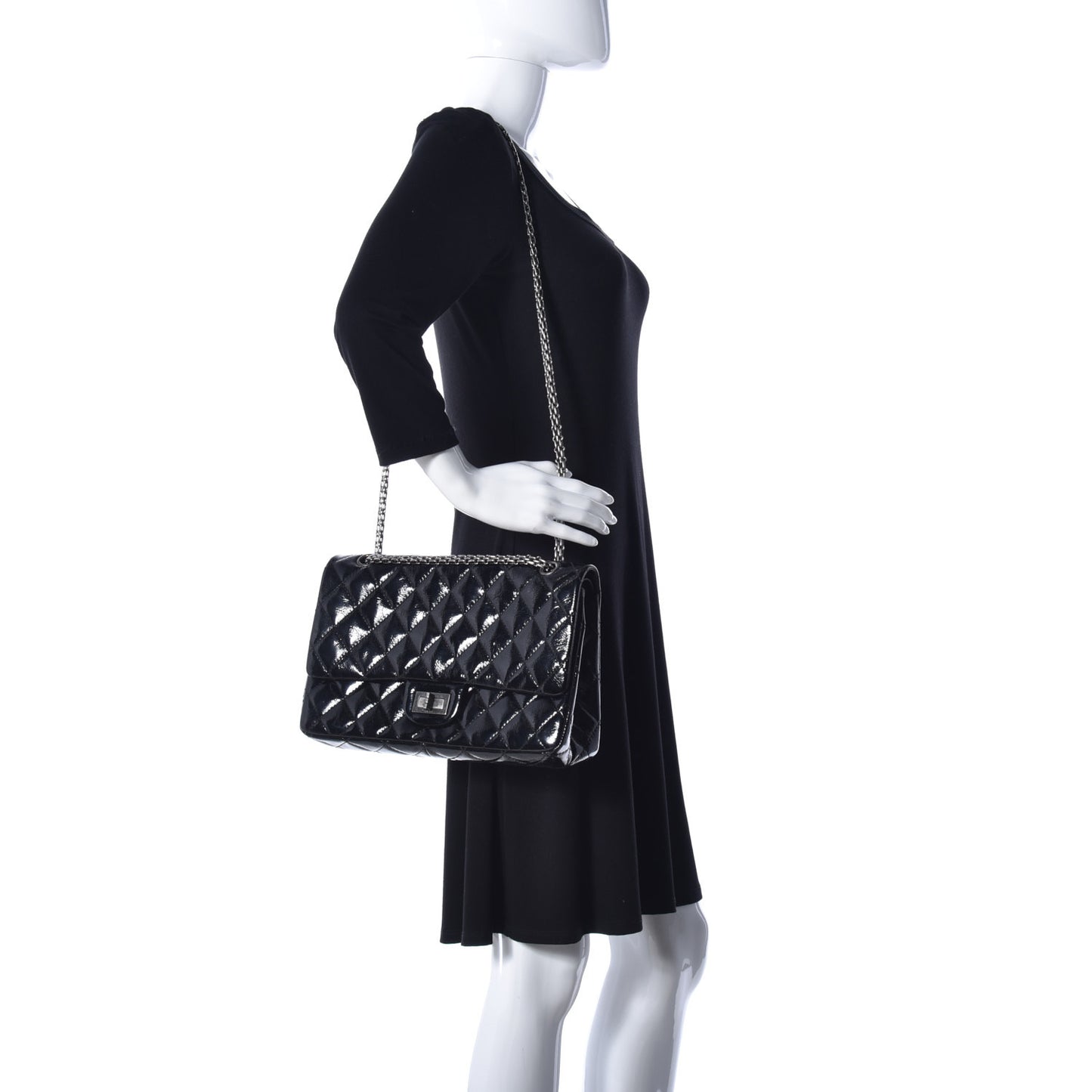 Distressed Patent Quilted 2.55 Reissue 227 Flap Black