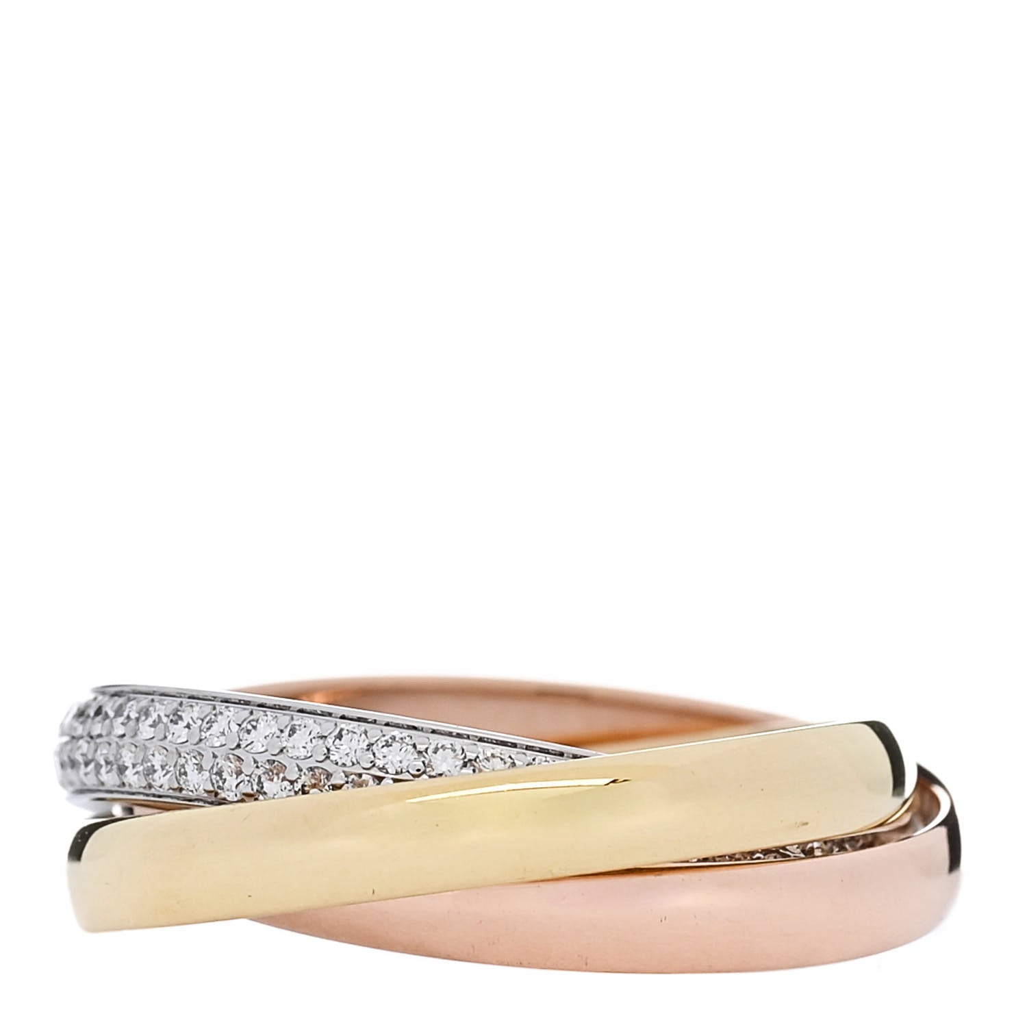 Cartier 18K White Yellow Pink Gold Diamond Small Trinity Paved Ring 55 7.25 3 of 5