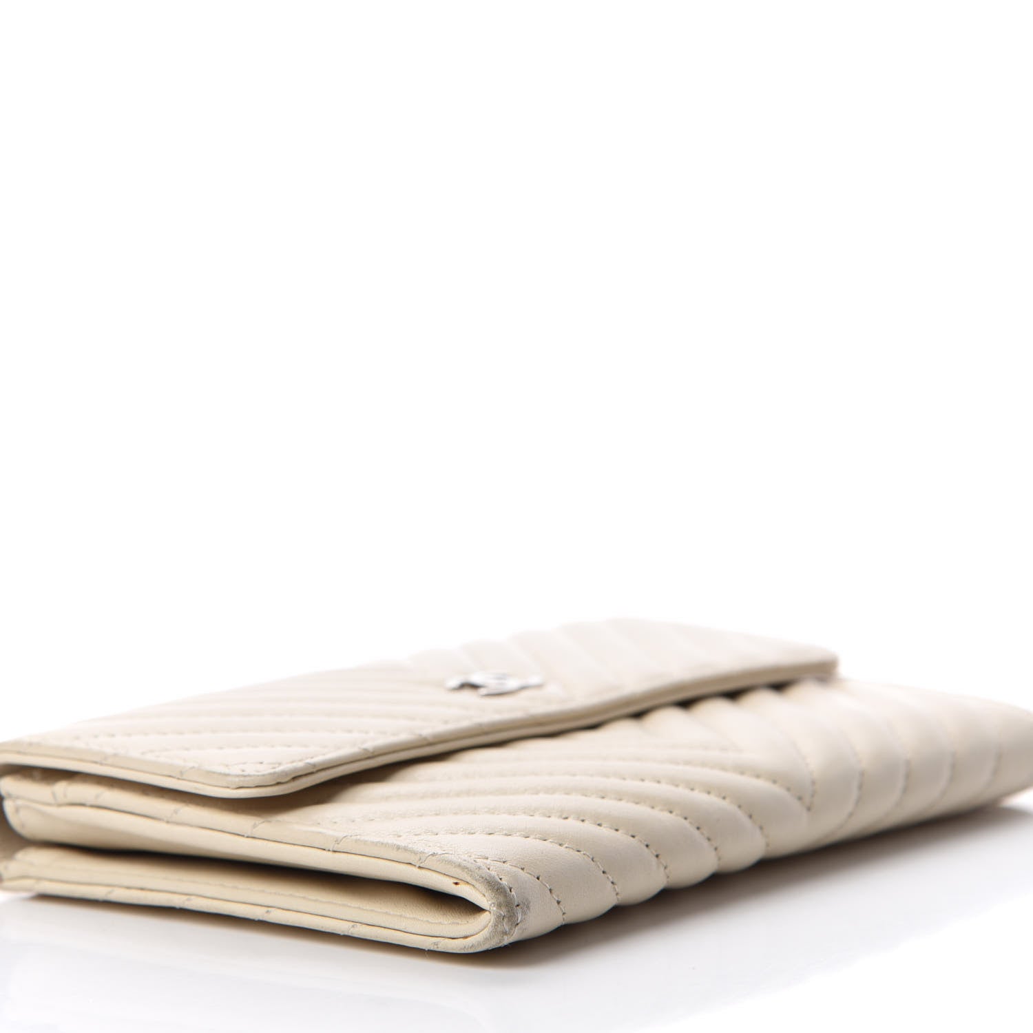 Chanel Calfskin Chevron Quilted Flap Wallet Light Beige 6 of 13