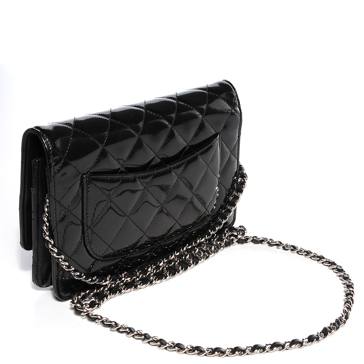 Striated Patent Wallet On Chain WOC Black