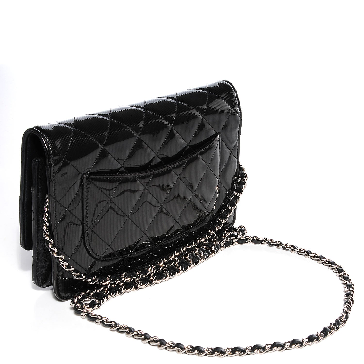 Chanel Striated Patent Wallet On Chain WOC Black 3 of 10