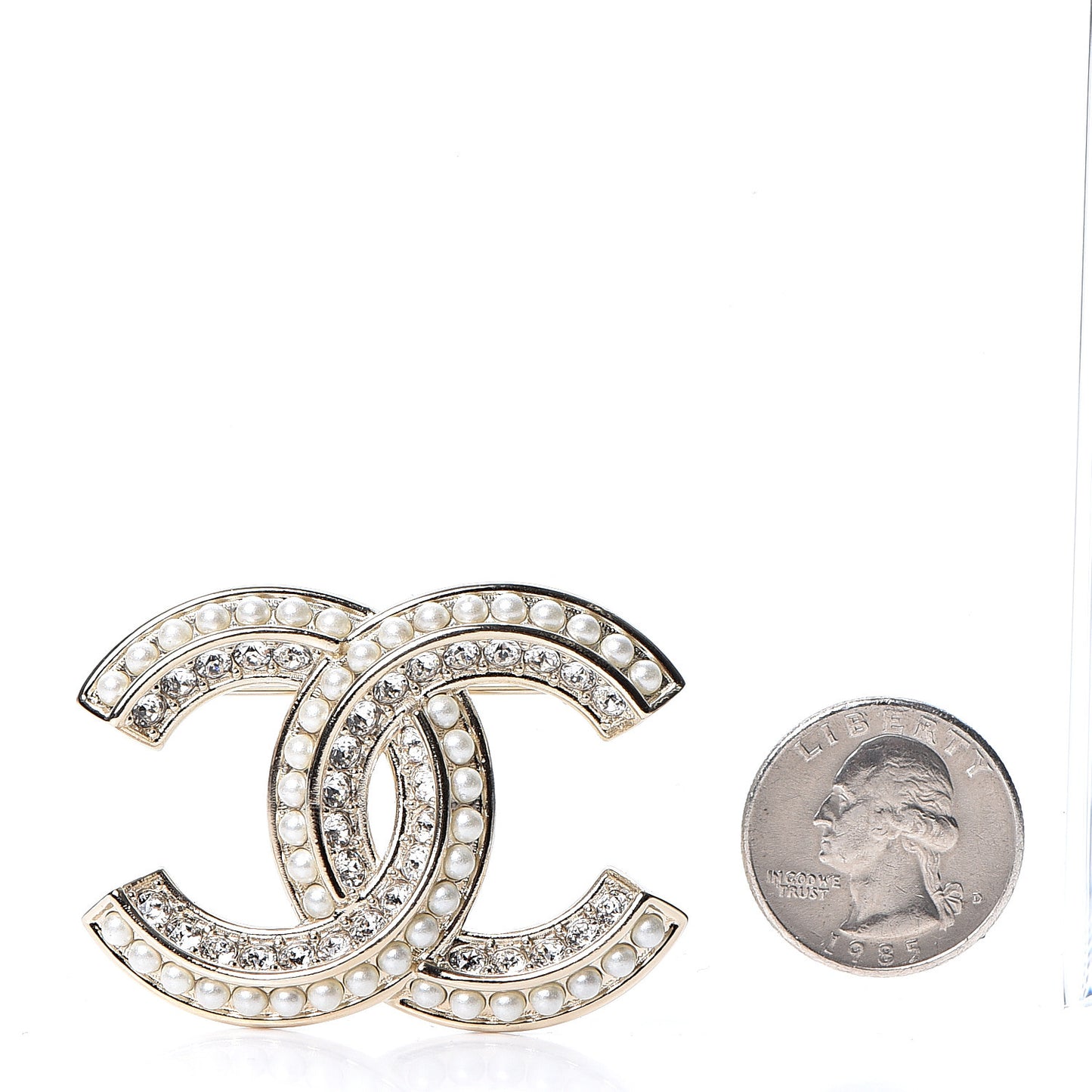 Crystal Pearl Chain Mania CC Earrings Gold