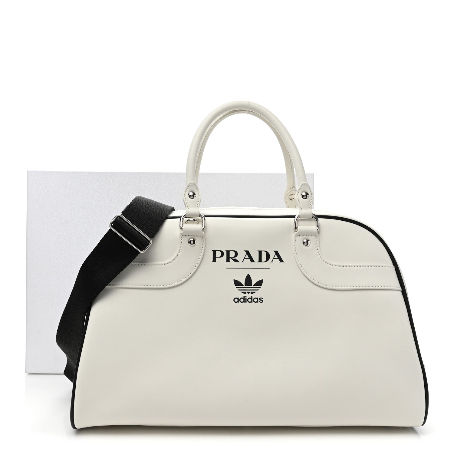 Prada X ADIDAS City Calfskin Bowling Bag White Black 9 of 9