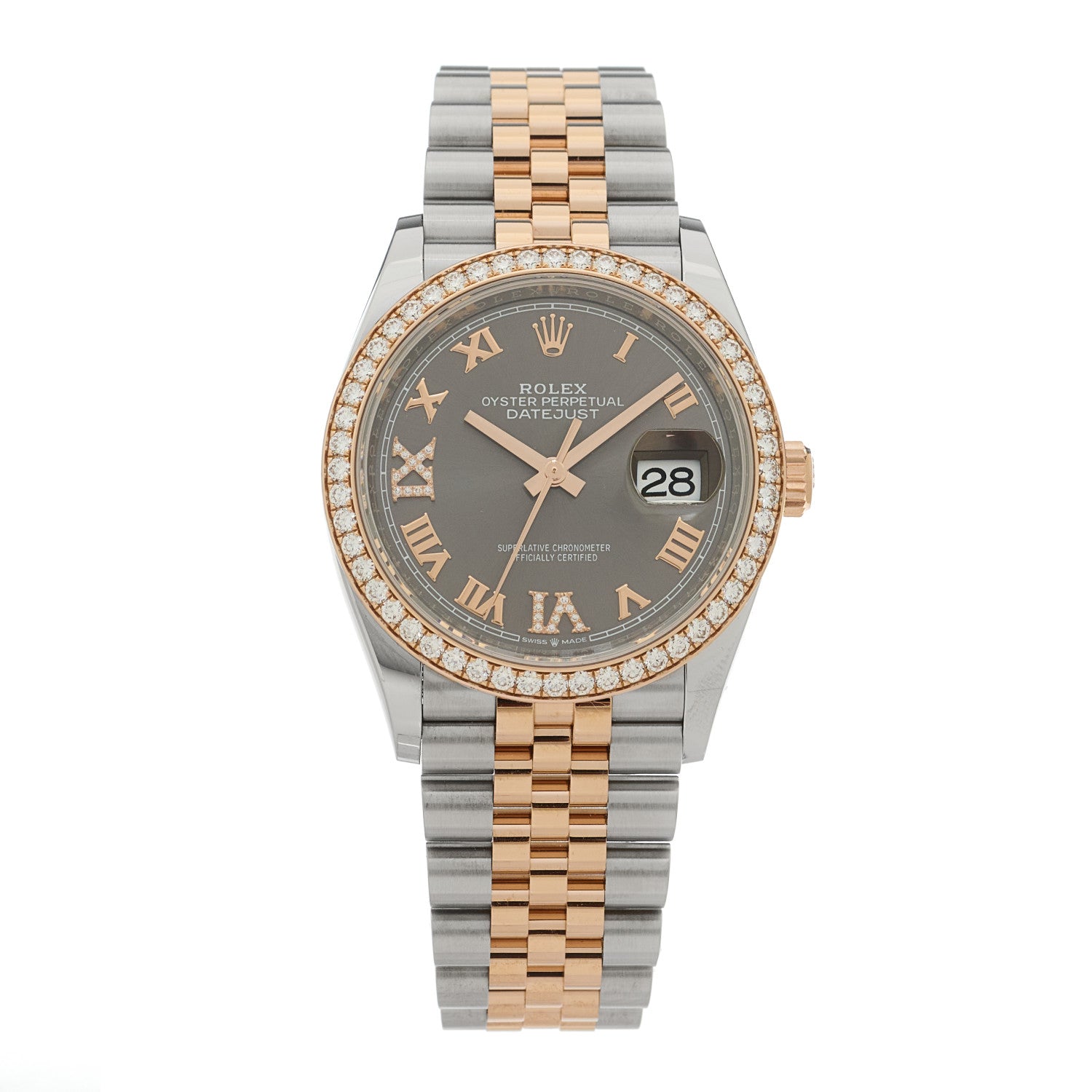 Rolex Stainless Steel 18K Everose Gold Diamond 36mm Oyster Perpetual Datejust Watch Rhodium Roman 126281RBR 1 of 5