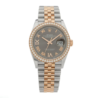 Rolex Stainless Steel 18K Everose Gold Diamond 36mm Oyster Perpetual Datejust Watch Rhodium Roman 126281RBR 1 of 5