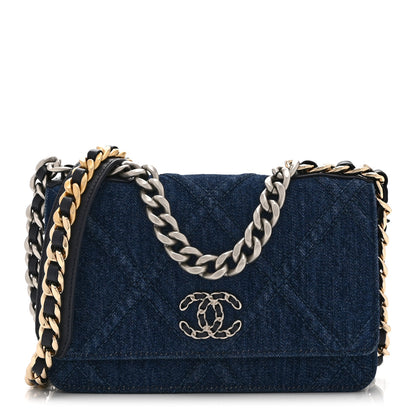 Chanel Denim Quilted Chanel 19 Wallet On Chain WOC Blue 1 of 11