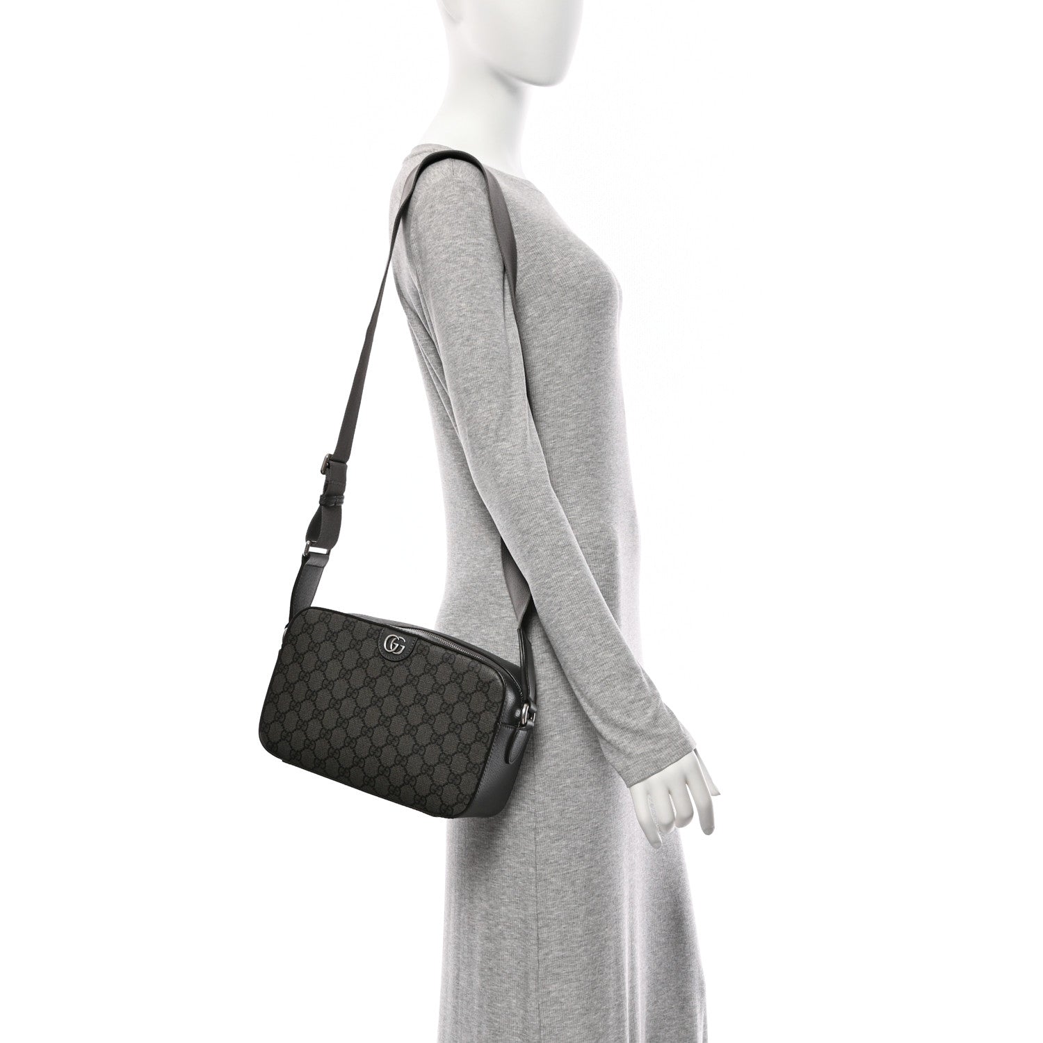 Gucci GG Supreme Monogram Textured Dollar Calfskin Ophidia Shoulder Bag Grey Black Graphite Grey 2 of 11