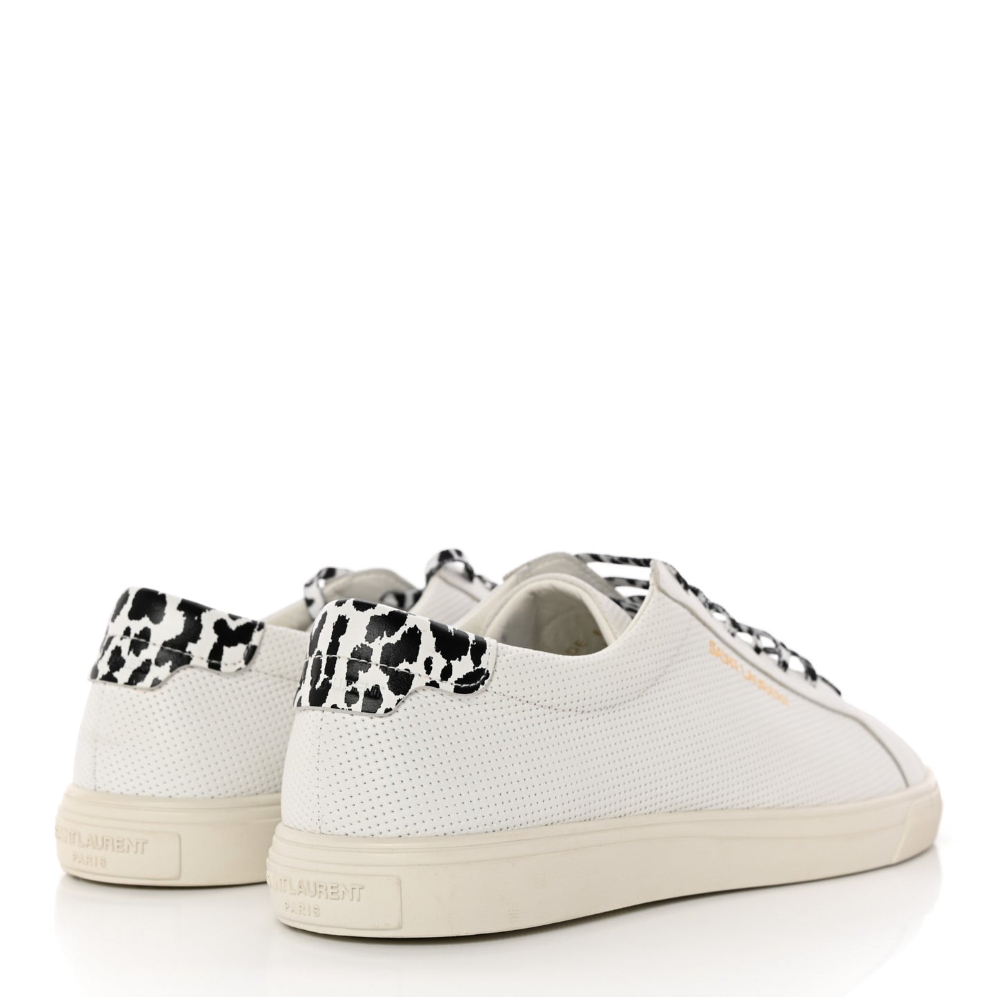 Perforated Calfskin Cheetah Print Andy Low Top Sneakers 40.5 White Black