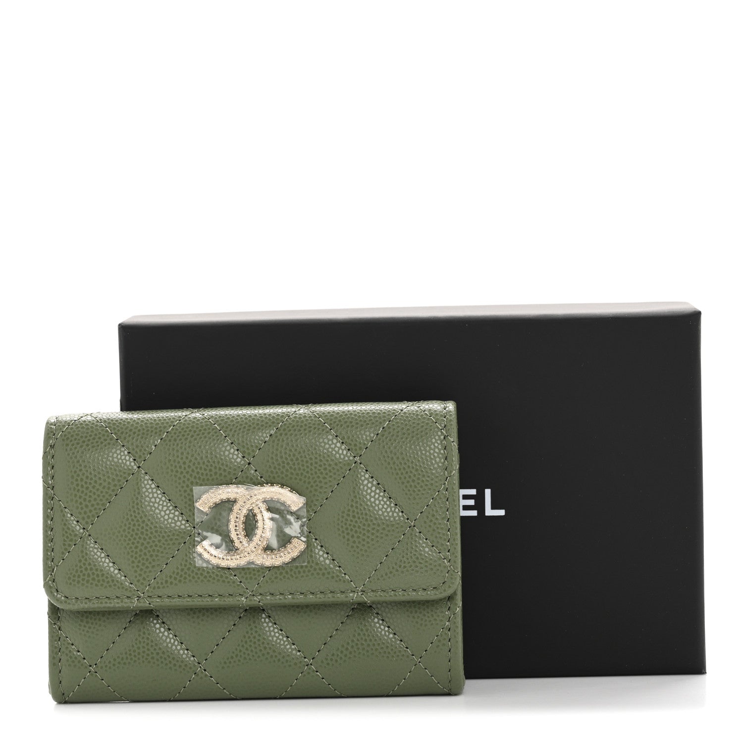 Chanel Caviar Quilted CC Glitter Flap Card Holder Khaki 9 of 9