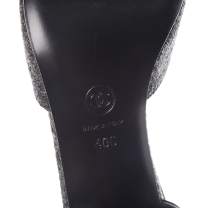 Chanel Tweed Satin Cap Toe CC Slingback Pumps 40 Black Grey 6 of 9