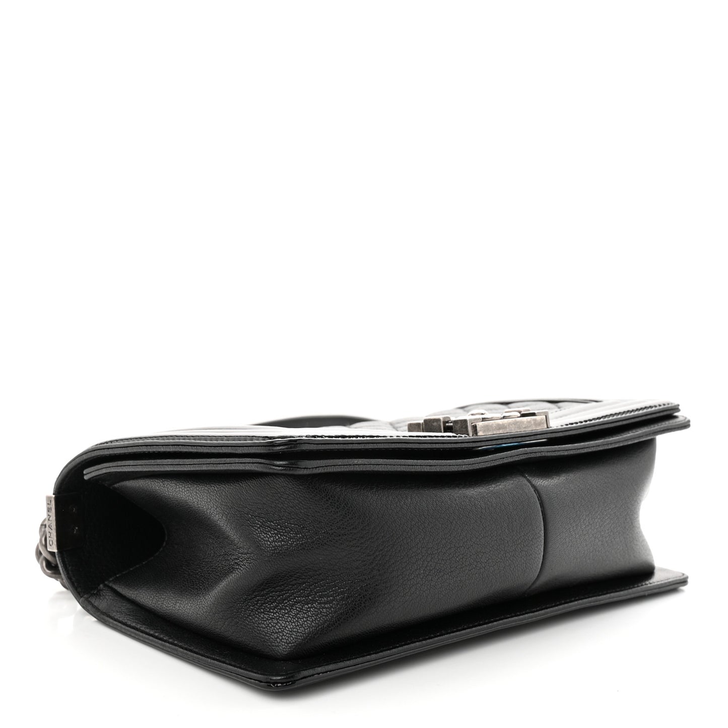 Goatskin Quilted Patent Medium Duo Boy Flap Black