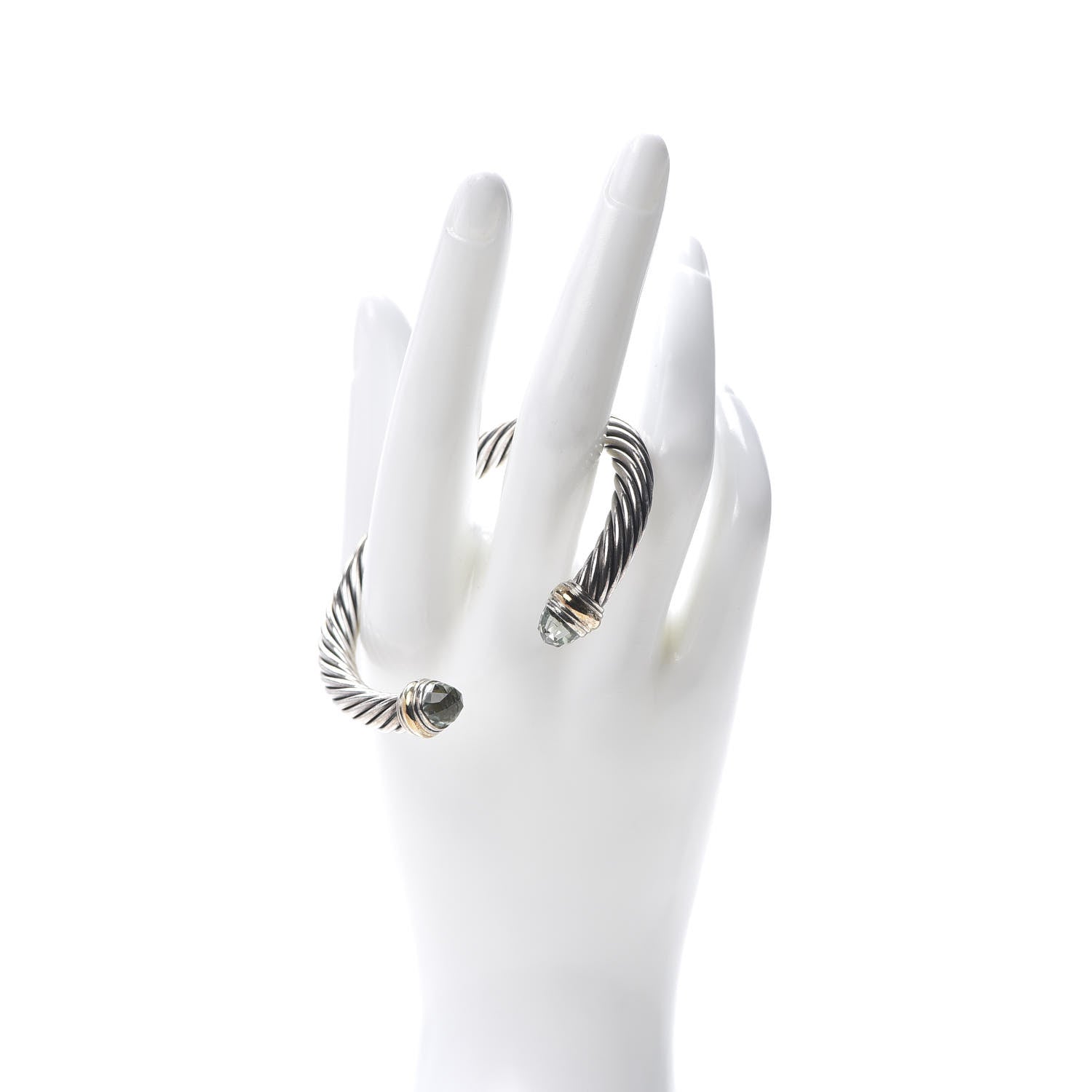 David Yurman Sterling Silver 14K Yellow Gold Prasiolite 7mm Cable Classics Bracelet 2 of 4