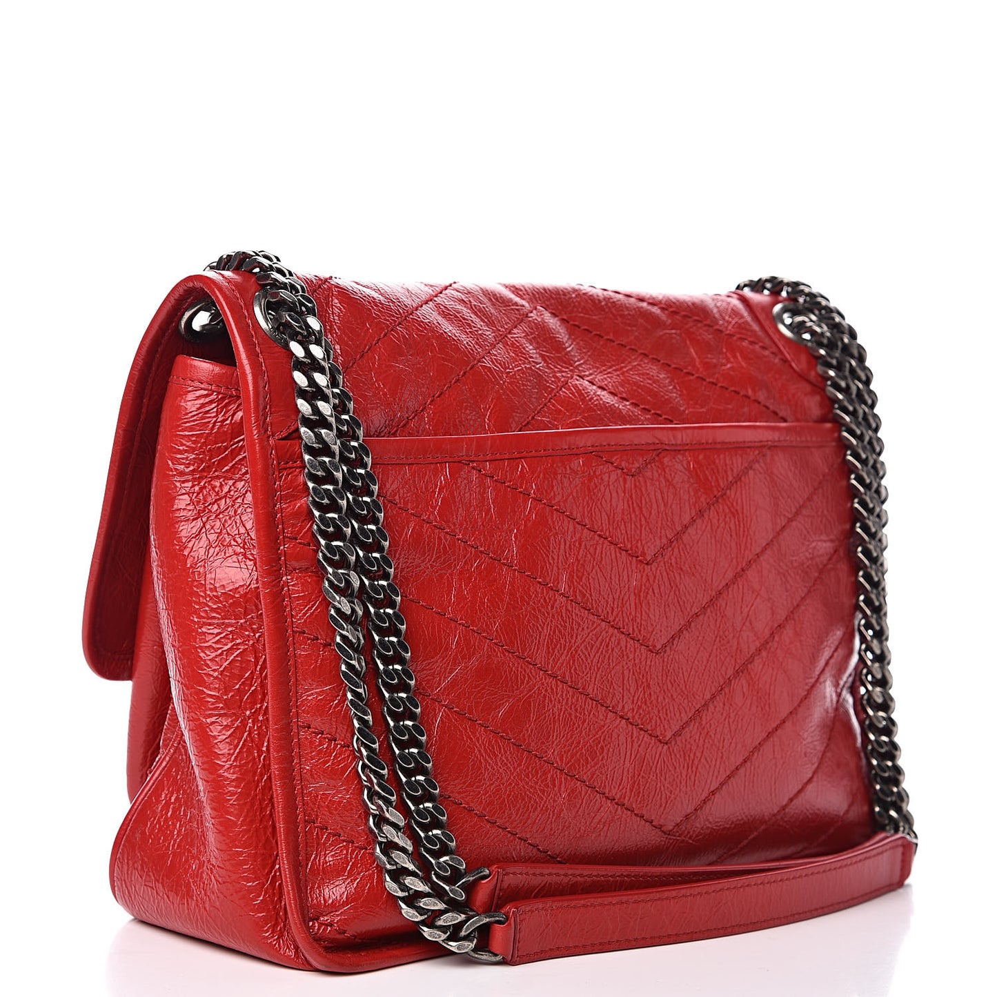 Crinkled Calfskin Matelasse Monogram Medium Niki Chain Satchel Rouge Eros