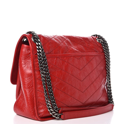 Saint Laurent Crinkled Calfskin Matelasse Monogram Medium Niki Chain Satchel Rouge Eros 3 of 13