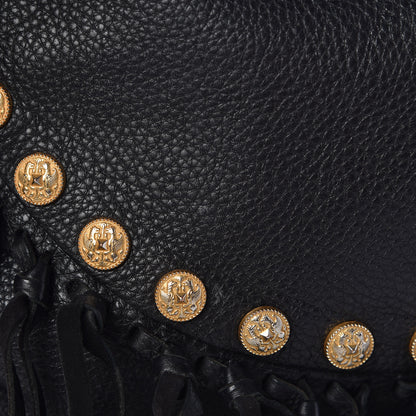 Valentino Garavani Grained Calfskin C-Rockee Fringe Hobo Black 17 of 19