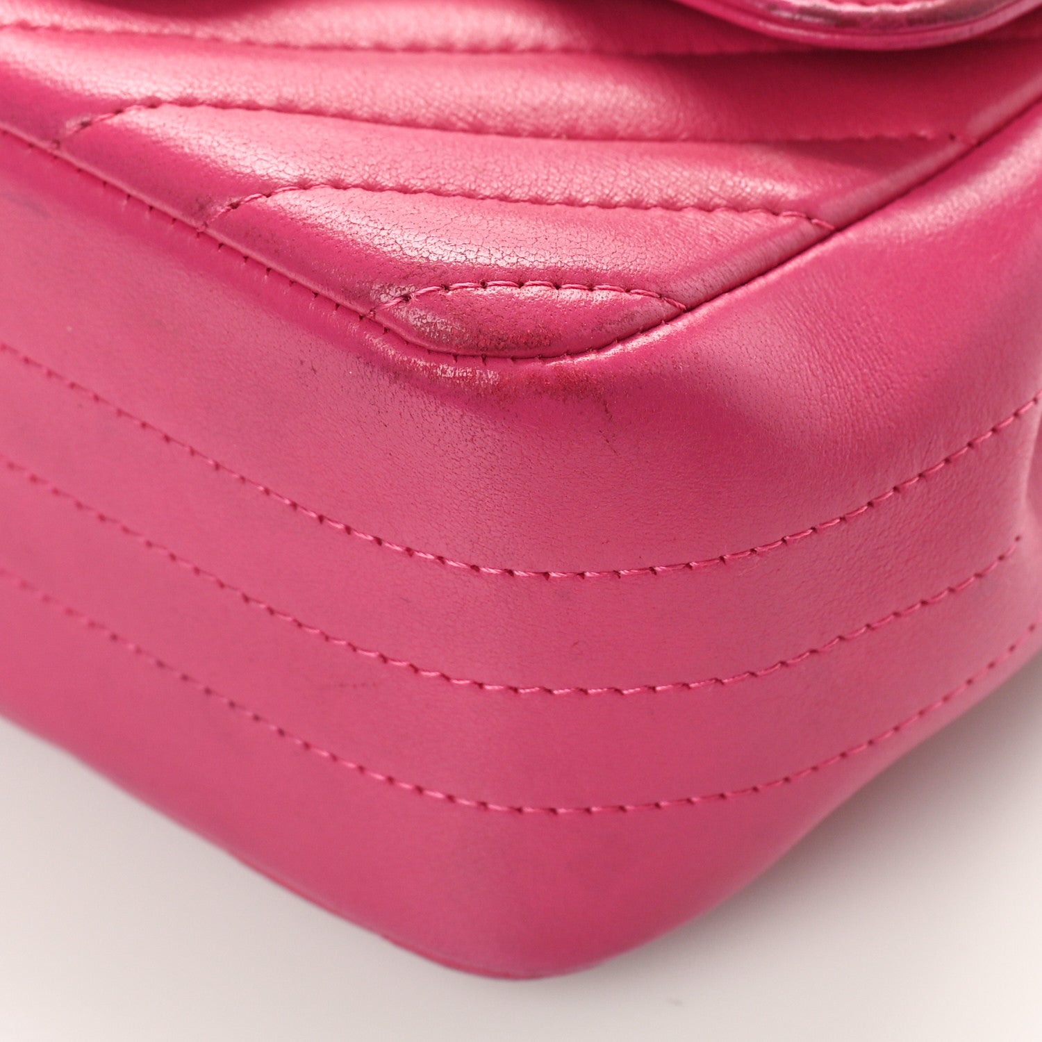Chanel Lambskin Chevron Quilted Mini Square Flap Fuchsia 8 of 12