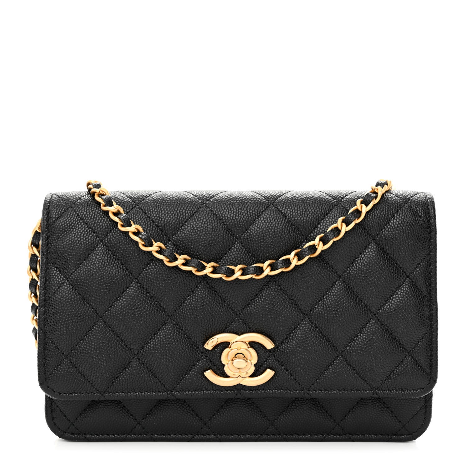 Chanel Caviar Quilted Camellia Wallet On Chain WOC Black 1 of 12
