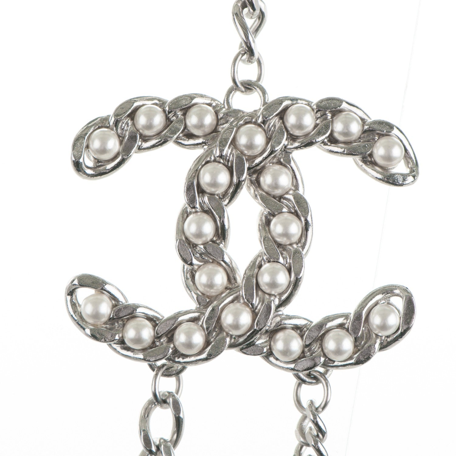 Chanel Pearl CC Long Chain Necklace Silver 3 of 4
