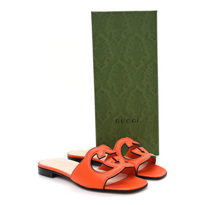 Gucci Cosmos Softy Calfskin Interlocking G Cut Out Slide Sandals 36 Deep Orange 9 of 9