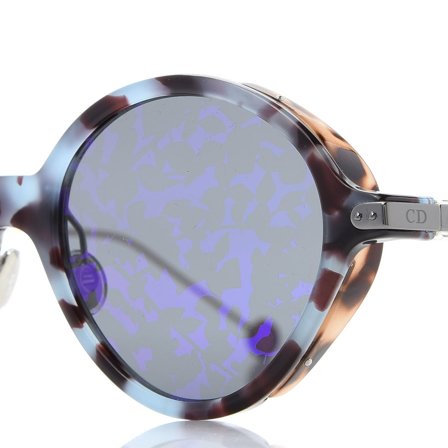 Acetate Leaf Print Umbrage Round Sunglasses Blue Foliage