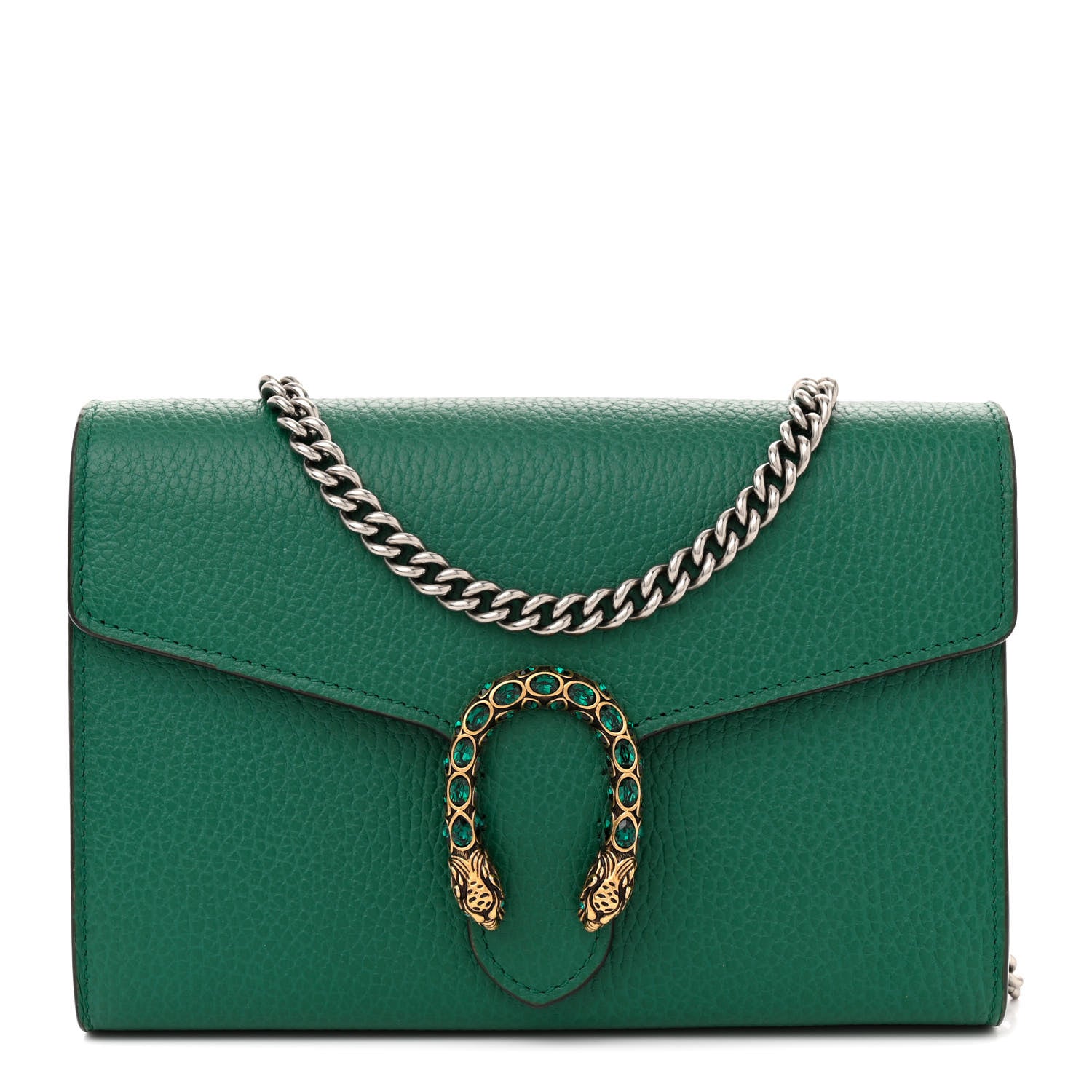 Gucci Calfskin Mini Dionysus Chain Wallet Emerald 1 of 12