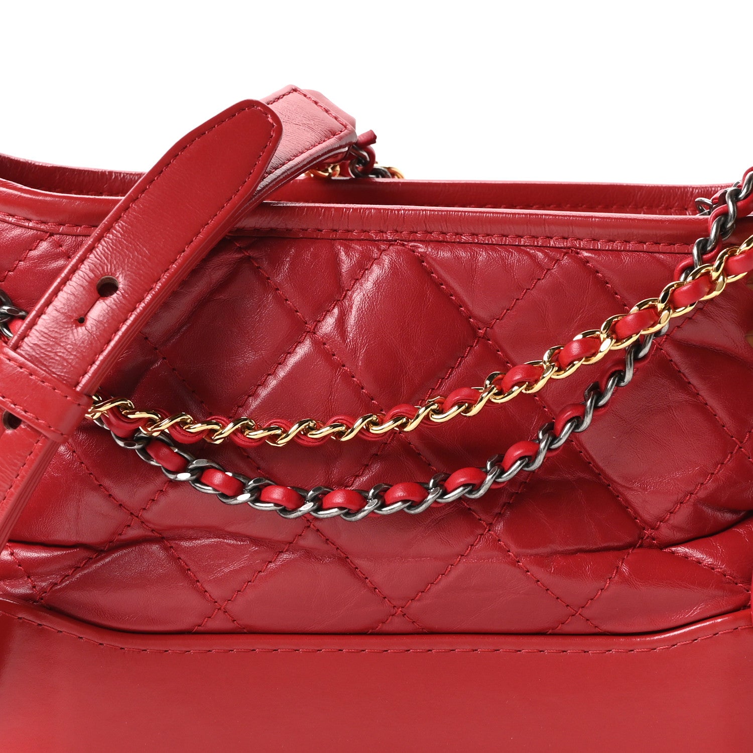 Chanel Aged Calfskin Quilted Small Gabrielle Logo Hobo Red 8 of 10