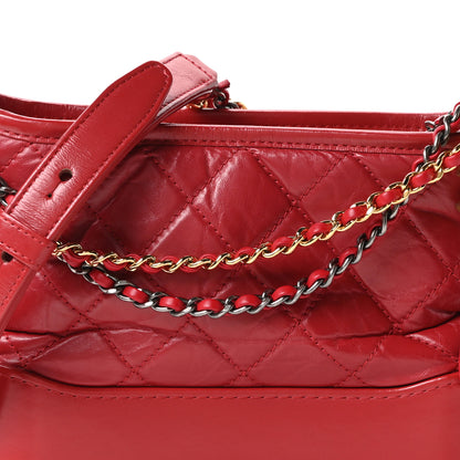 Chanel Aged Calfskin Quilted Small Gabrielle Logo Hobo Red 8 of 10