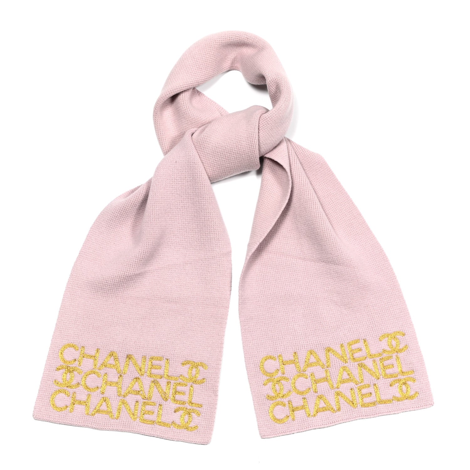 Chanel Wool Cashmere CC Scarf Pink Gold 1 of 4