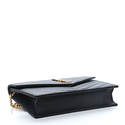 Saint Laurent Grain De Poudre Matelasse Chevron Monogram Envelope Chain Wallet Black 3 of 4